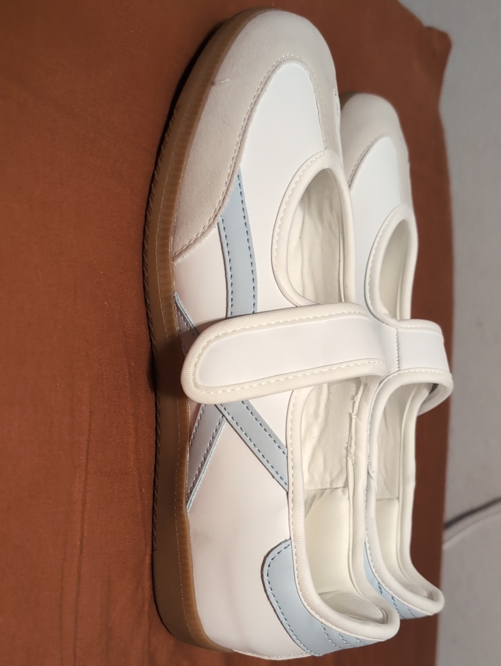 Women's White Mary Jane Sneakers with Light Blue Accent - Picture 3 of 8
